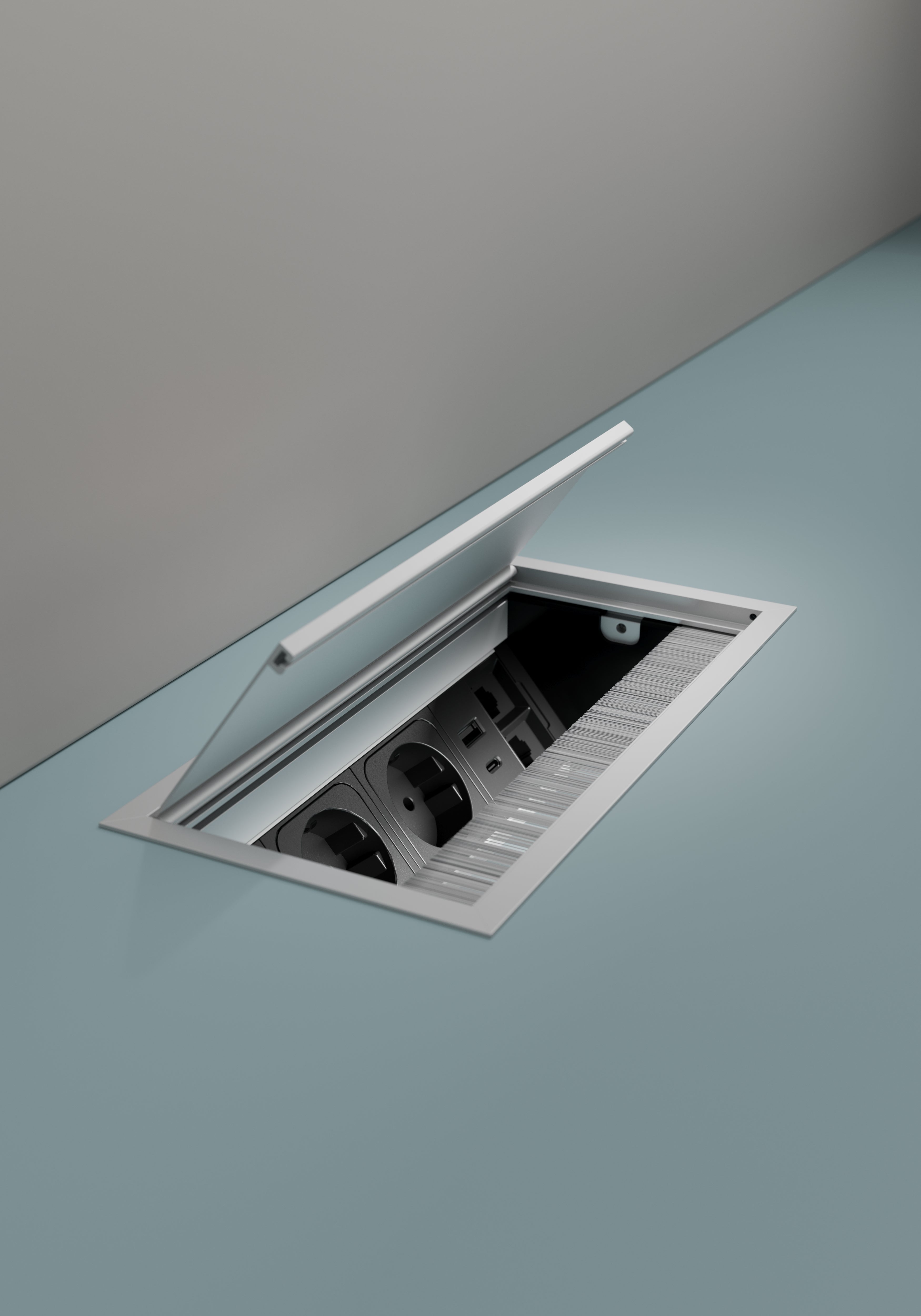 ASA 06011E00007 Vestavná zásuvková jednotka VERSAFLAP 2x230V, 2xRJ45, 1xUSB 5V (nabíječka), eloxovaný hliník ASA 06011E00007 Vestavná zásuvková jednotka VERSAFLAP 2x230V, 2xRJ45, 1xUSB 5V (nabíječka), eloxovaný hliník